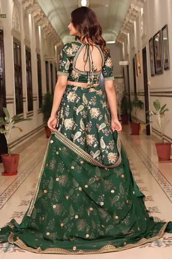 green art silk embroidered lehenga choli with dupatta