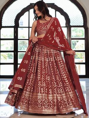 maroon georgette embroidered lehenga choli with dupatta 3