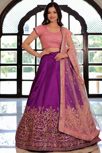 purple silk blend embroidered lehenga choli with dupatta