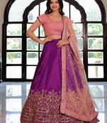 purple silk blend embroidered lehenga choli with dupatta