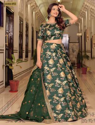 green art silk embroidered lehenga choli with dupatta 4