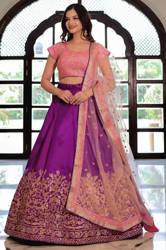 purple silk blend embroidered lehenga choli with dupatta