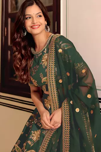green art silk embroidered lehenga choli with dupatta