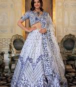white satin embroidered lehenga choli with dupatta