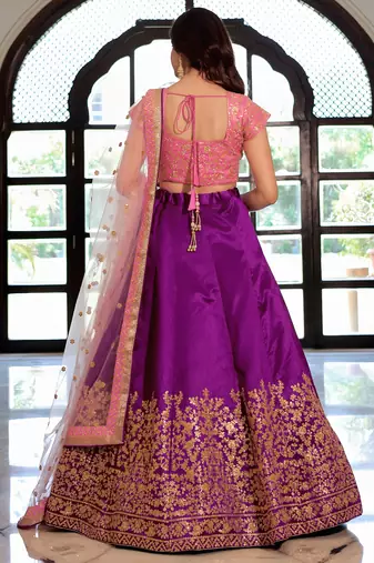 purple silk blend embroidered lehenga choli with dupatta