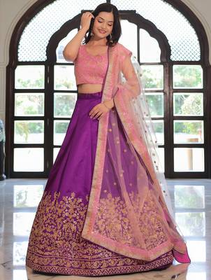 purple silk blend embroidered lehenga choli with dupatta 4
