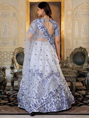 white satin embroidered lehenga choli with dupatta 3