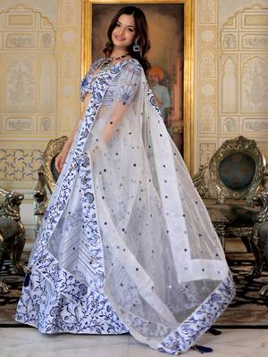 white satin embroidered lehenga choli with dupatta 4