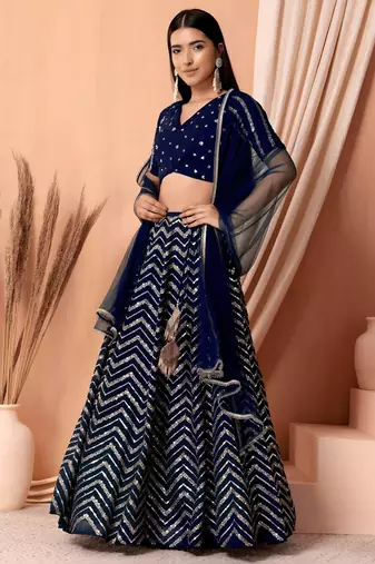 blue georgette embroidered lehenga choli with dupatta