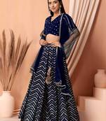 blue georgette embroidered lehenga choli with dupatta