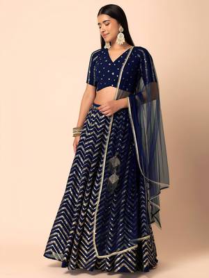 blue georgette embroidered lehenga choli with dupatta 2