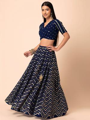 blue georgette embroidered lehenga choli with dupatta 3