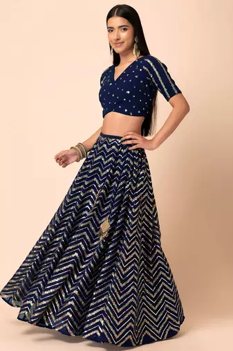 blue georgette embroidered lehenga choli with dupatta