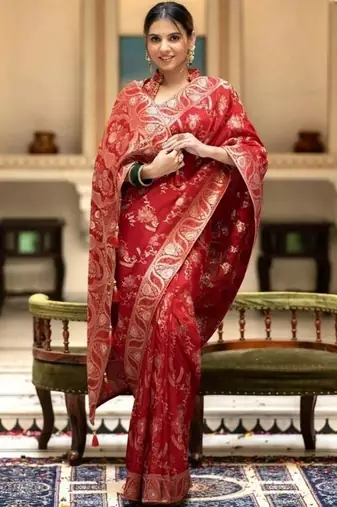 red woven art silk saree with blouse