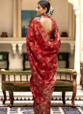 red woven art silk saree with blouse 2