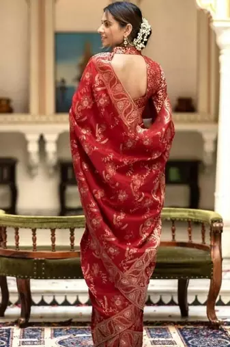 red woven art silk saree with blouse