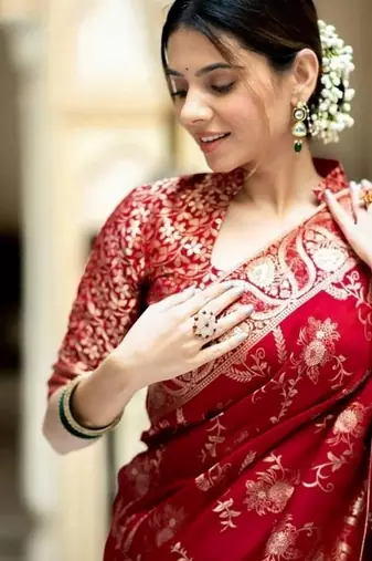 red woven art silk saree with blouse