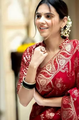 red woven art silk saree with blouse