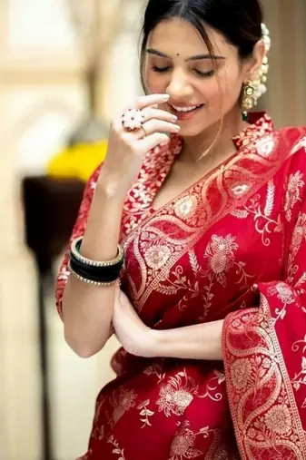 red woven art silk saree with blouse