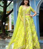 parrot green silk embroidered lehenga choli with dupatta