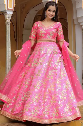 pink silk embroidered lehenga choli with dupatta