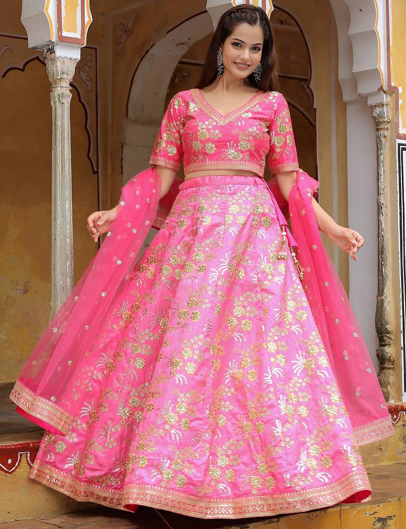 pink silk embroidered lehenga choli with dupatta