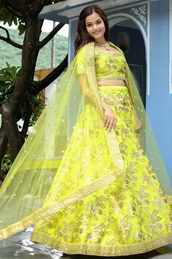 parrot green silk embroidered lehenga choli with dupatta
