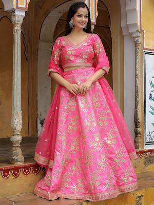 pink silk embroidered lehenga choli with dupatta 2