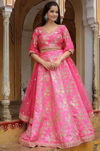 pink silk embroidered lehenga choli with dupatta