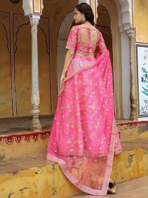 pink silk embroidered lehenga choli with dupatta 3