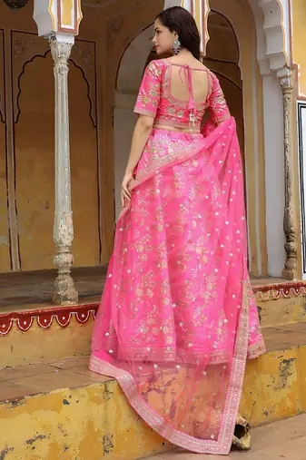 pink silk embroidered lehenga choli with dupatta