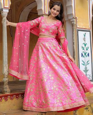 pink silk embroidered lehenga choli with dupatta 4