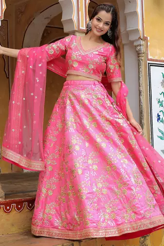 pink silk embroidered lehenga choli with dupatta
