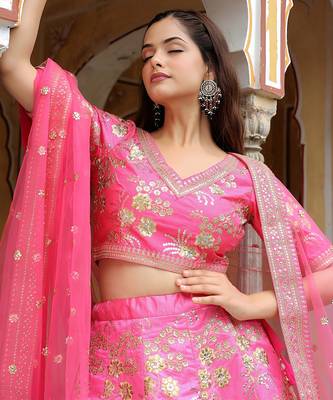 pink silk embroidered lehenga choli with dupatta 5