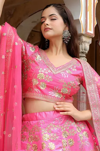 pink silk embroidered lehenga choli with dupatta
