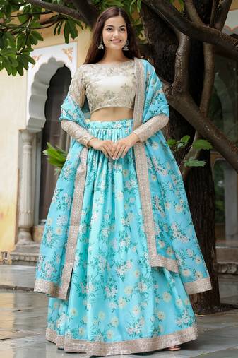 sky blue organza embroidered lehenga choli with dupatta