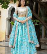 sky blue organza embroidered lehenga choli with dupatta