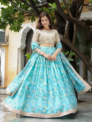 sky blue organza embroidered lehenga choli with dupatta 2