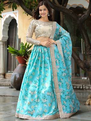 sky blue organza embroidered lehenga choli with dupatta 4