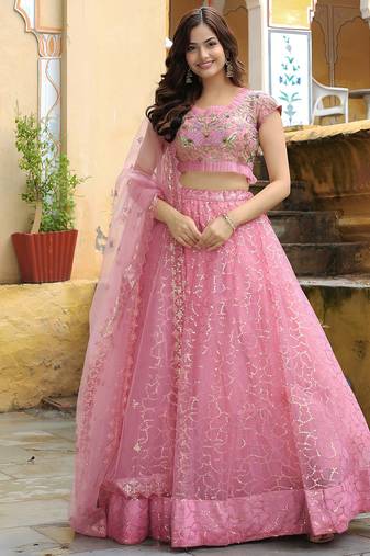pink silk blend embroidered lehenga choli with dupatta