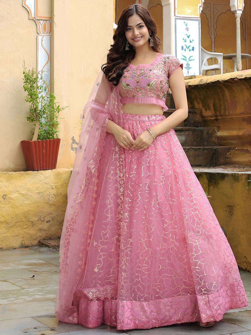 pink silk blend embroidered lehenga choli with dupatta