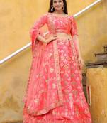 peach net embroidered lehenga choli with dupatta