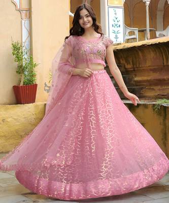 pink silk blend embroidered lehenga choli with dupatta 2