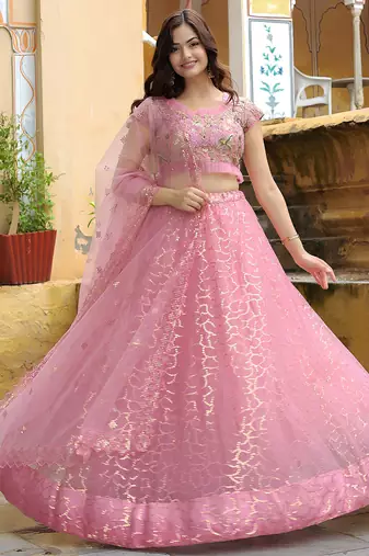 pink silk blend embroidered lehenga choli with dupatta