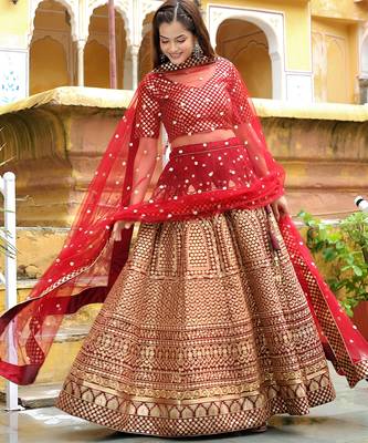 maroon silk blend embroidered lehenga choli with dupatta 4
