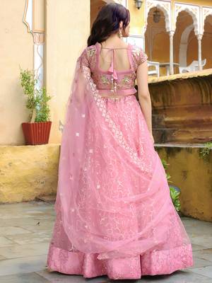 pink silk blend embroidered lehenga choli with dupatta 3