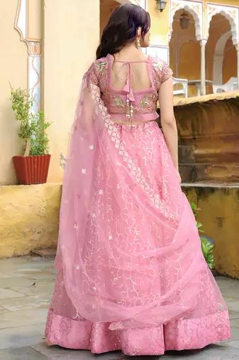 pink silk blend embroidered lehenga choli with dupatta