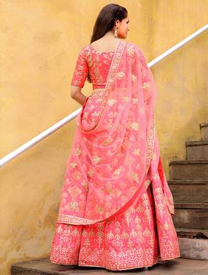 peach net embroidered lehenga choli with dupatta 3