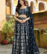 blue net embroidered lehenga choli with dupatta