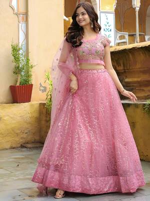 pink silk blend embroidered lehenga choli with dupatta 4